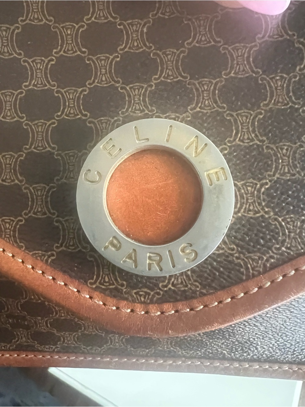CELINE Brown Patterned Chain Shoulder Bag with Tan Trim - Picture 10 of 10
